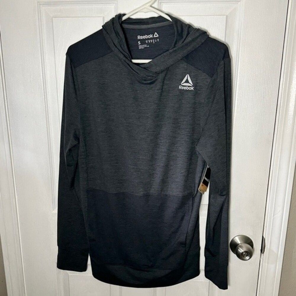 NWT Reebok Gray Black 24/7 Jersey Hoodie Nightfall Caviar Two Tone Size Small